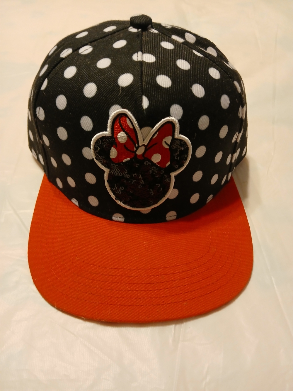 Disney Women's Black & White Polka Dot Minnie Mouse Cap with Red Brim